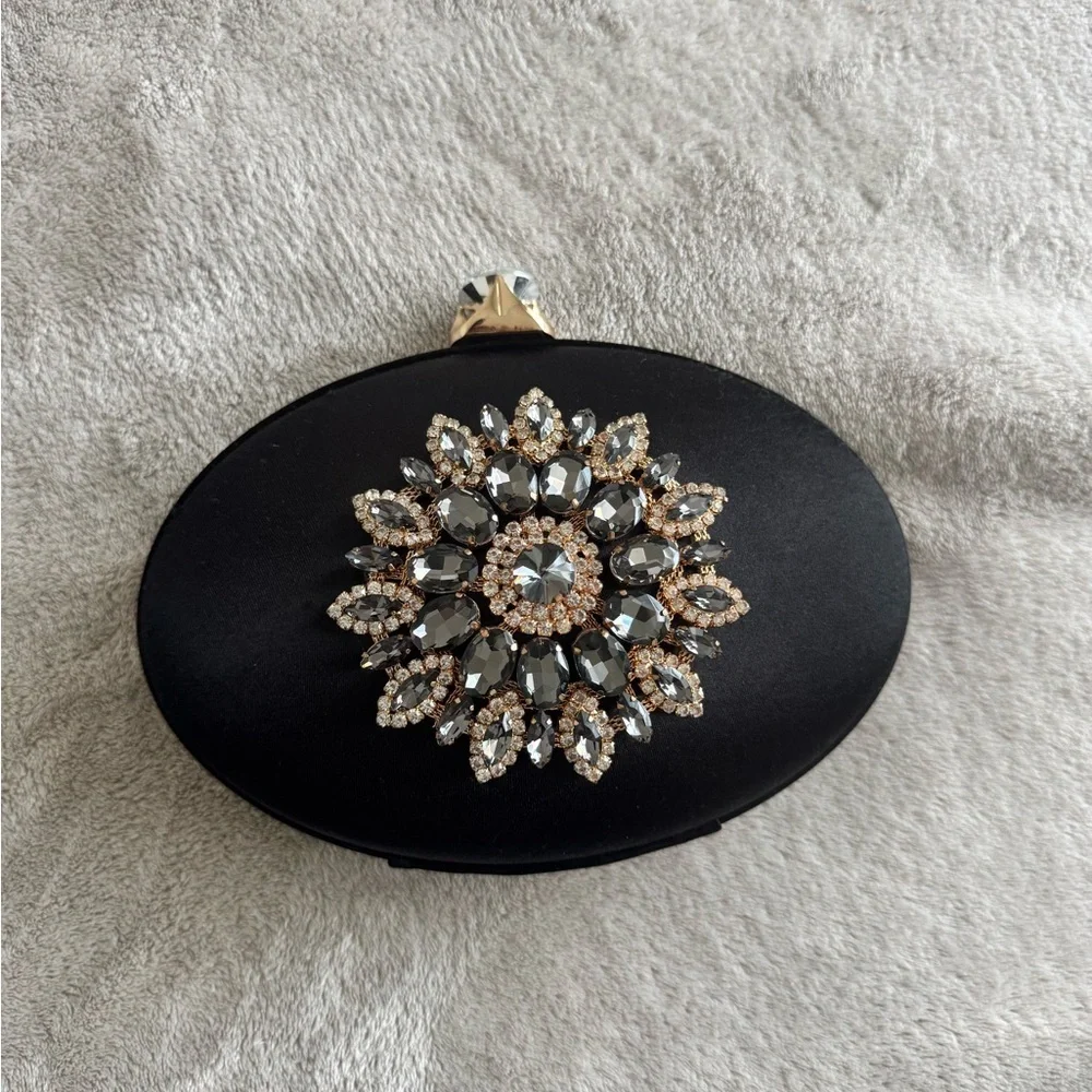 Black Clutch with Crystal Embellishment - Picture 1 of 6